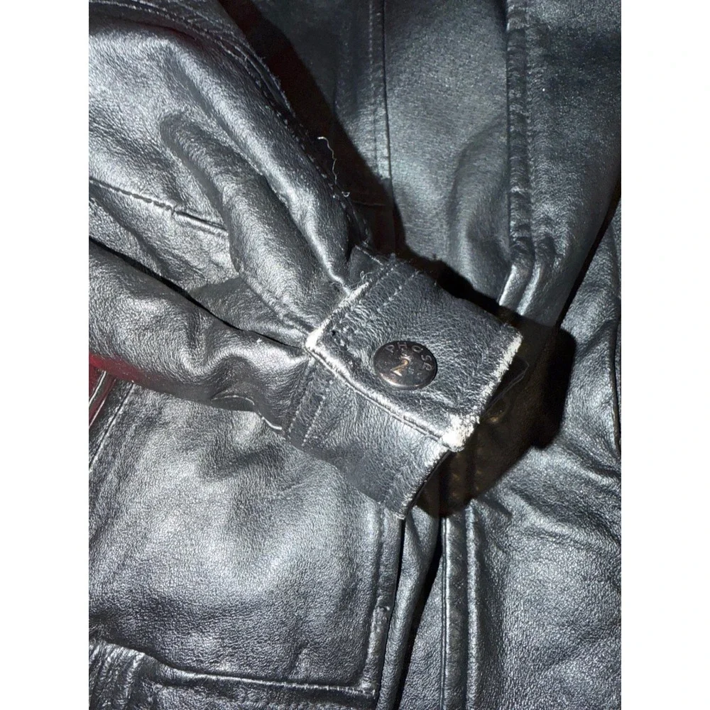 Phase 2 Kids Black Genuine Leather Bomber Jacket Vintage 1980's